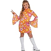 Girls Far Out Flower Dress Costume with Long Bell Sleeves | 60s 70s Hippie Theme Outfit