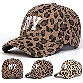 Leopard Print Baseball Cap with New York Embroidery Adjustable N.Y. Cotton Hat for Men and Women Casual and Sporty Look (Leopard,One Size)