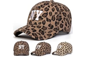 Leopard Print Baseball Cap with New York Embroidery Adjustable N.Y. Cotton Hat for Men and Women Casual and Sporty Look