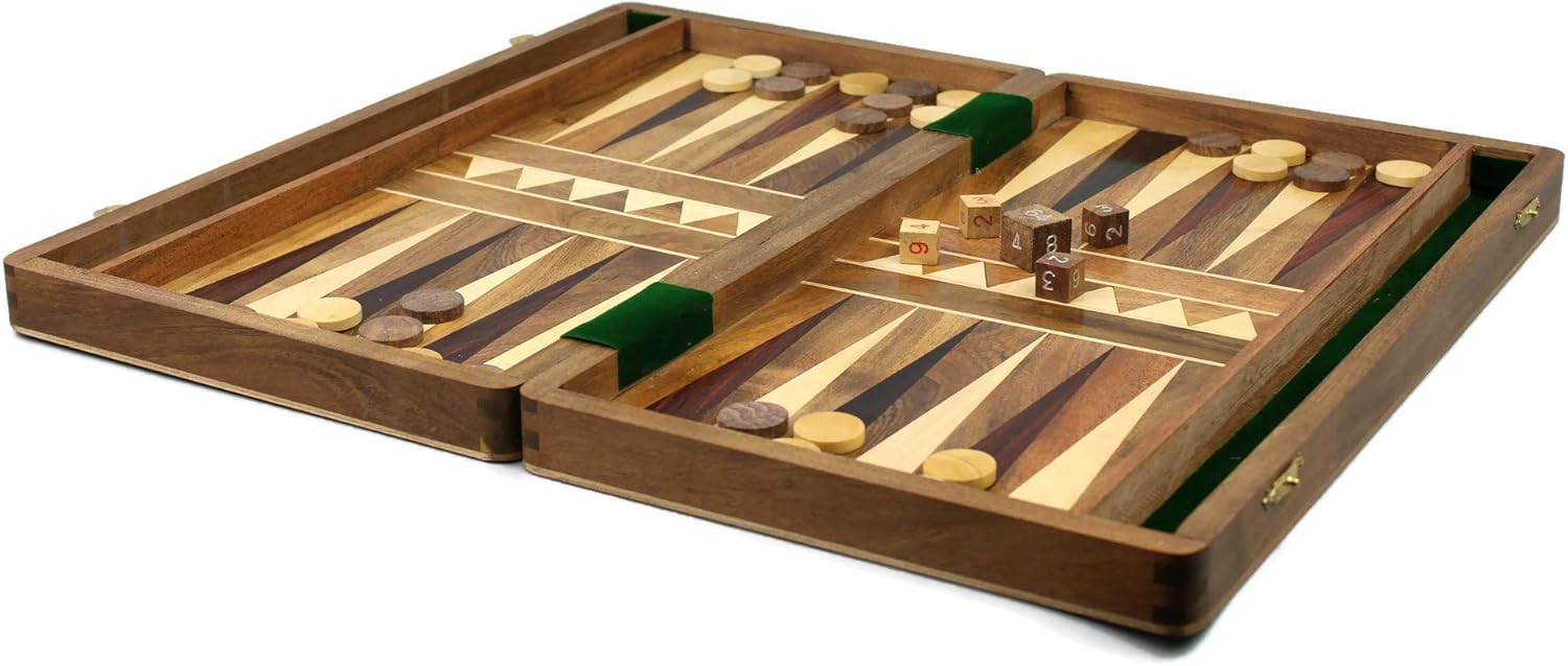 Chessgammon BACKGAMMON SET BOARD INLAID HANDMADE SHEESHAM WOOD BOARD
