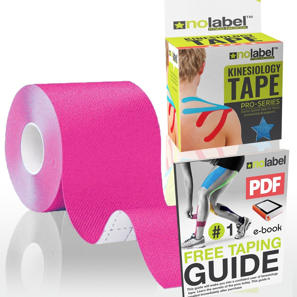 NO LABEL Pink Kinesiology Tape Uncut - 5m Roll Un-Cut Pink Body Tape - Pink Sports Tape - Pink Medical Tape - Pink Physio Tape - Pink Muscle Tape for Muscle Recovery - Free PDF Ebook Taping Guide