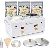 Professional Double Wax Pots, LED Digital Display Double Wax Warmer for Hair Removal, Home Spa Esthetician with Adjustable Temperature, 300g Beads, 50 Sticks, 20 Collars, Aftercare Spray
