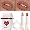 LAMUSELAND Nude Lipstick, 2Pc/Set Waterproof Long Lasting Moisturizing Lip Stain Earphone Dual-color Lip Gloss Primer,Non-stick Cup Lip Make Up Gift Kit for Women Girls (Nude - B)