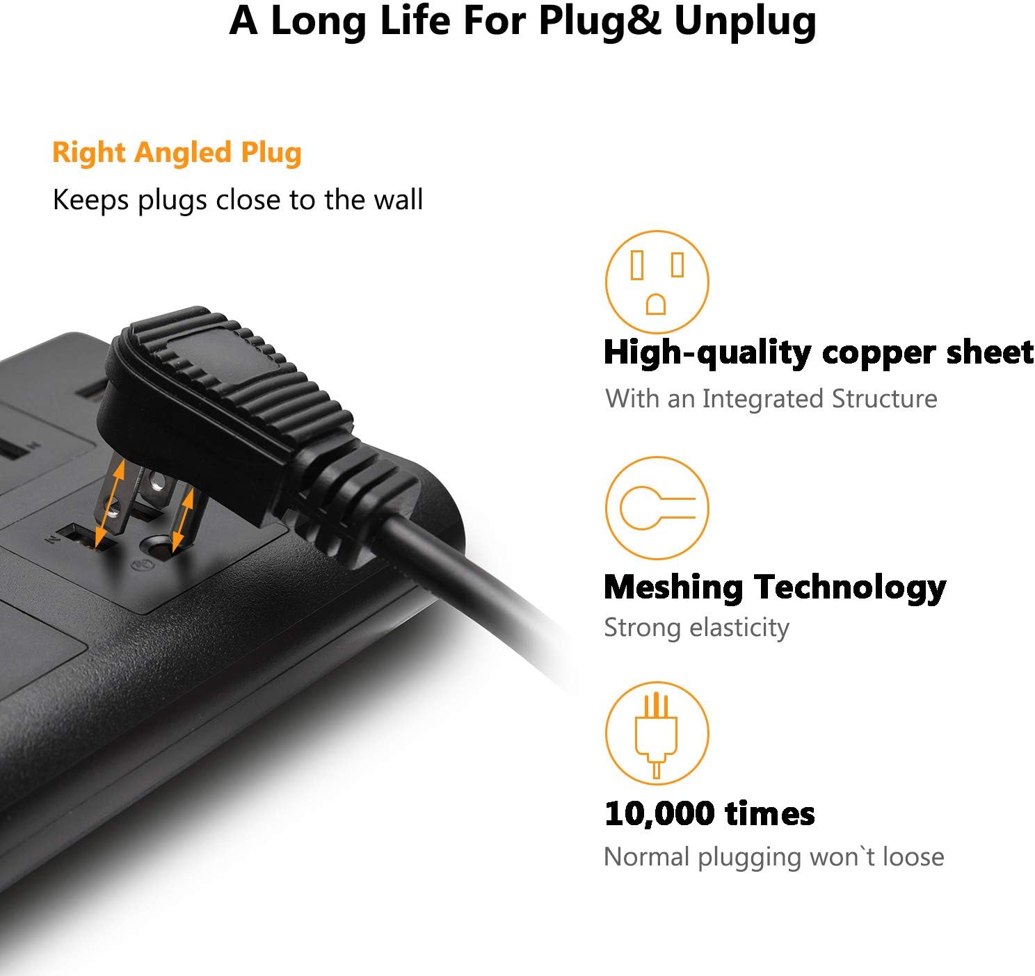 SUPERDANNY 15A Surge Protector Power Strip Flat Plug 9.8ft 14AWG Extension Cord 6 Outlet with 4 USB Ports Charger, Adjustable Voltage 110-240V for iPhone iPad Desktop Kitchen Home Office Indoor Black: Home Improvement