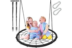 Pitpat 40" Spider Web Swing with 4 Ropes Adjustable from 55" to 102", Spider Swing for Kids for Kids MAX 440 Lbs Load and Stainless Steel Frame, Outdoor Large Web Swings for Tree - Black Upgraded