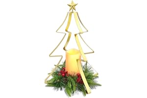SUNNYPARK Christmas Table Centerpiece Decorations, Metal Christmas Tree Candle Holder with Battery Operated Candle Light Artificial Red Berries Pinecones Xmas Decor for Home Farmhouse Party