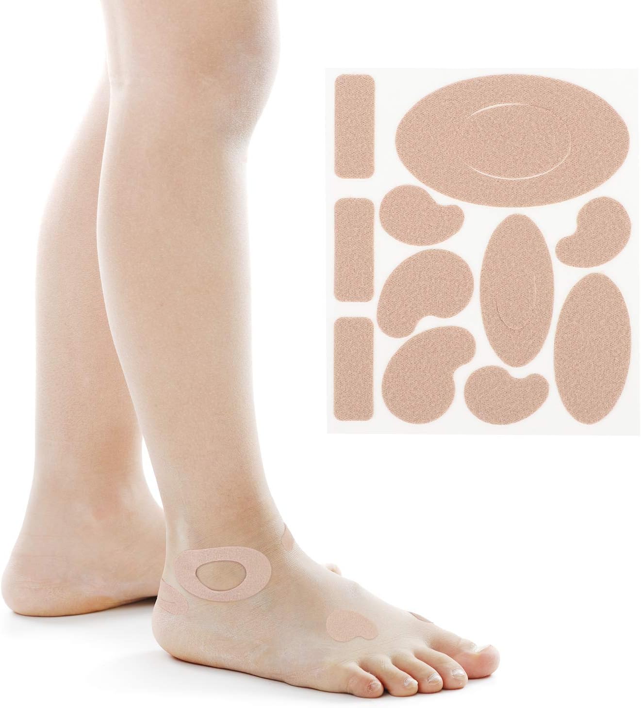 Moleskin Tape Flannel Adhesive Pads Heel Stickers Blister Prevention Pads Anti-wear Heel Pads for Feet Fabric Padding, 11 Shapes (110 Pieces): Health & Personal Care