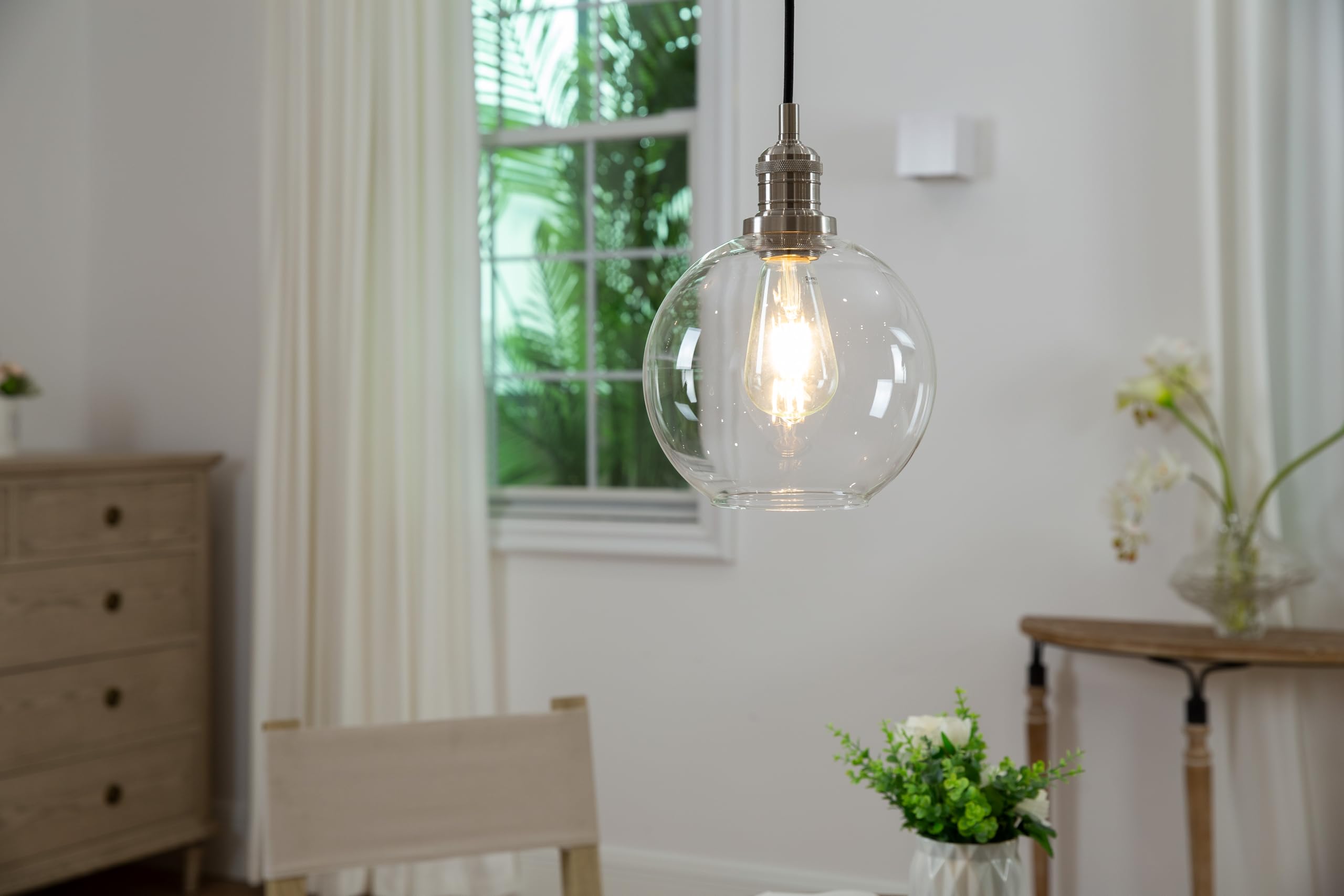 Phansthy Industrial Vintage Pendant Light Retro Ceiling Light 20cm Globe Clear Glass Shade Hanging Light Decoration Lamp for Loft Kitchen Coffee Bar E27 (Brushed)