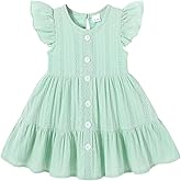 Happy Town Toddler Baby Girl Casual Dresses Summer Sundress Ruffle Button Down Solid Girl's Boho Dress Spring Outfits
