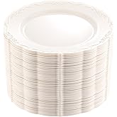 DaYammi 60PCS Ivory Plastic Plates, Fancy Plastic Plates Disposable Heavy Duty Disposable Plates Premium 10inch Ivory Dinner Platos Hard Plastic Platos Disposable for Party Wedding Bridal Shower