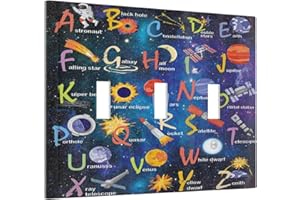 WPSHIJIA ABC Outer Space 3 Gang Light Switch Plate Decorative Alphabet Galaxy Boys Educational Triple Toggle Wall Plate Cover Electrical Faceplate Switchcover for Kidroom Nursery Home Boyroom Art Panel Decor