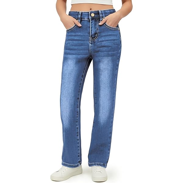 KIDSCOOL SPACE Girls Flared Jeans - Elastic Waist Stretch Denim Pants In Multiple Colors