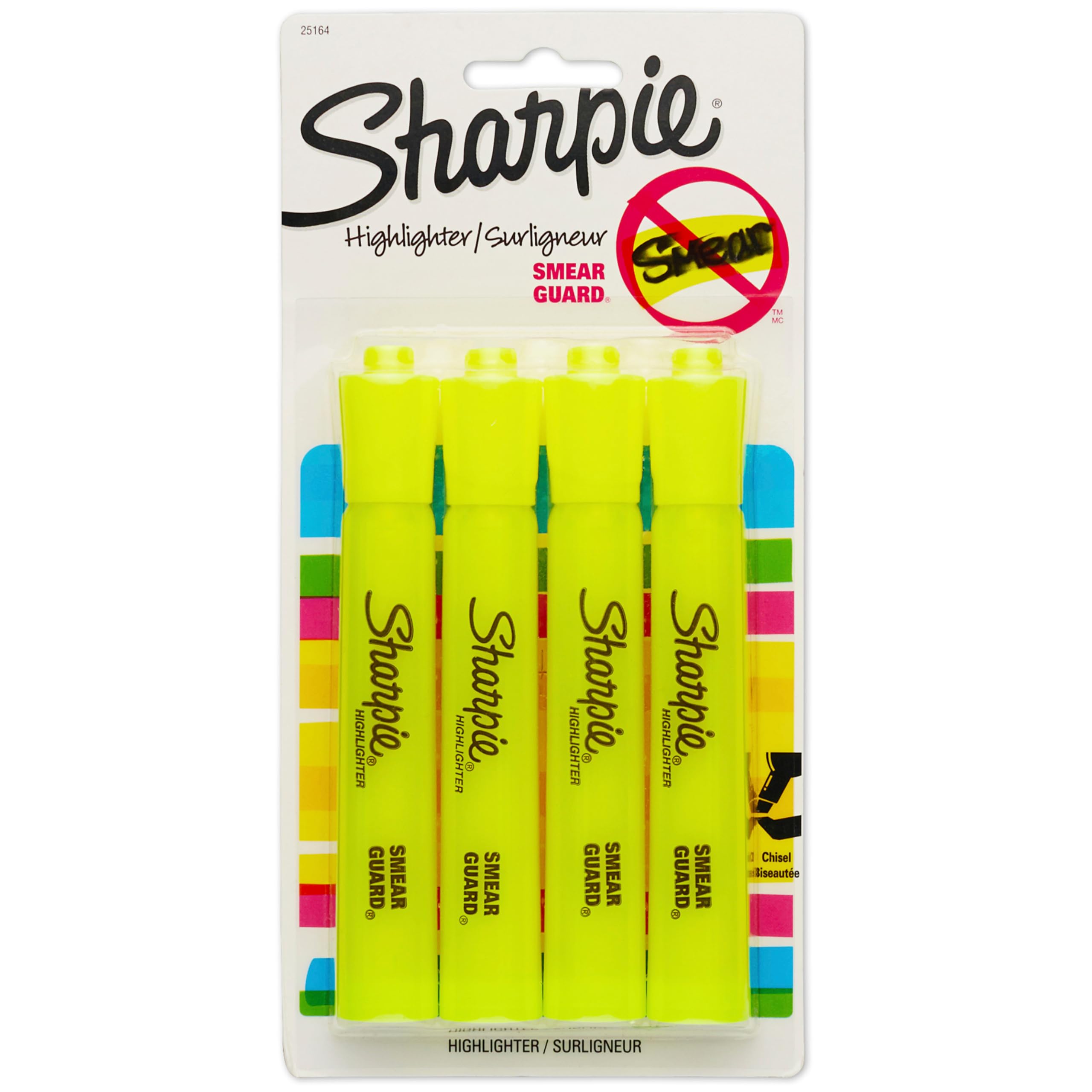 Sharpie Tank Yellow Highlighters Marker Set, Study Essentials, Chisel Tip, Ideal for Back to School and Teacher Supplies, Smear-Resistant, 4-Pack