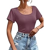 Ridshy Womens T Shirt Short Sleeve Tshirt Ribbed Basic Tops Tee