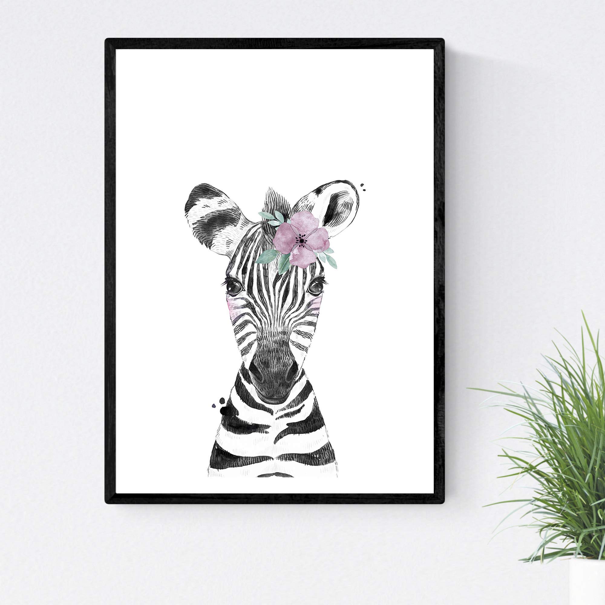 Nacnic Children's film Children Zebra with flower head infant animals Poster A3 size without frame — image 1