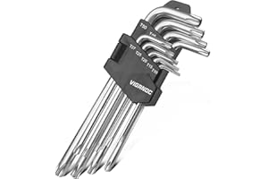 Viganoc Chrome Vanadium Steel Long Arm Torx Star Allen Wrench Set, T10-T50, 9-Piece