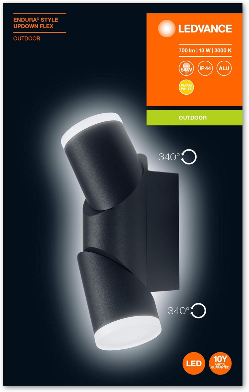 Wall and ceiling luminaire LED: for wall ENDURA© STYLE UPDOWN FLEX / 12.50 W, 220…240 V, beam angle: 110°, Warm White, 3000 K - Image 4