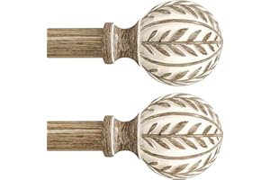 QDWIS 2 Pack Boho Wood Curtain Rods for Windows 72 to 144 inch,1" Adjustable Heavy Duty Window Curtain Rod with Imitation Woo