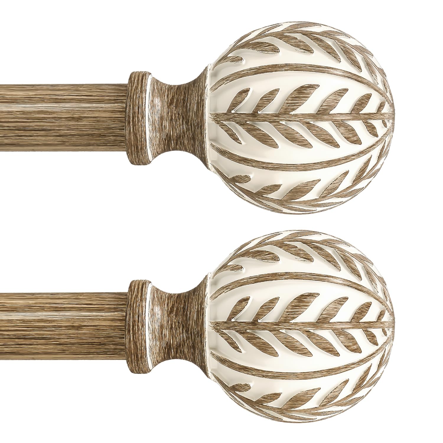 Photo 1 of QDWIS 2 Pack Boho Wood Curtain Rods for Windows 28 to 48 inch,1" Adjustable Heavy Duty Window Curtain Rod with Imitation Wood Grain Finials,Rustic Decorative Drapery Rods Set 18-60'',Weathered Wood