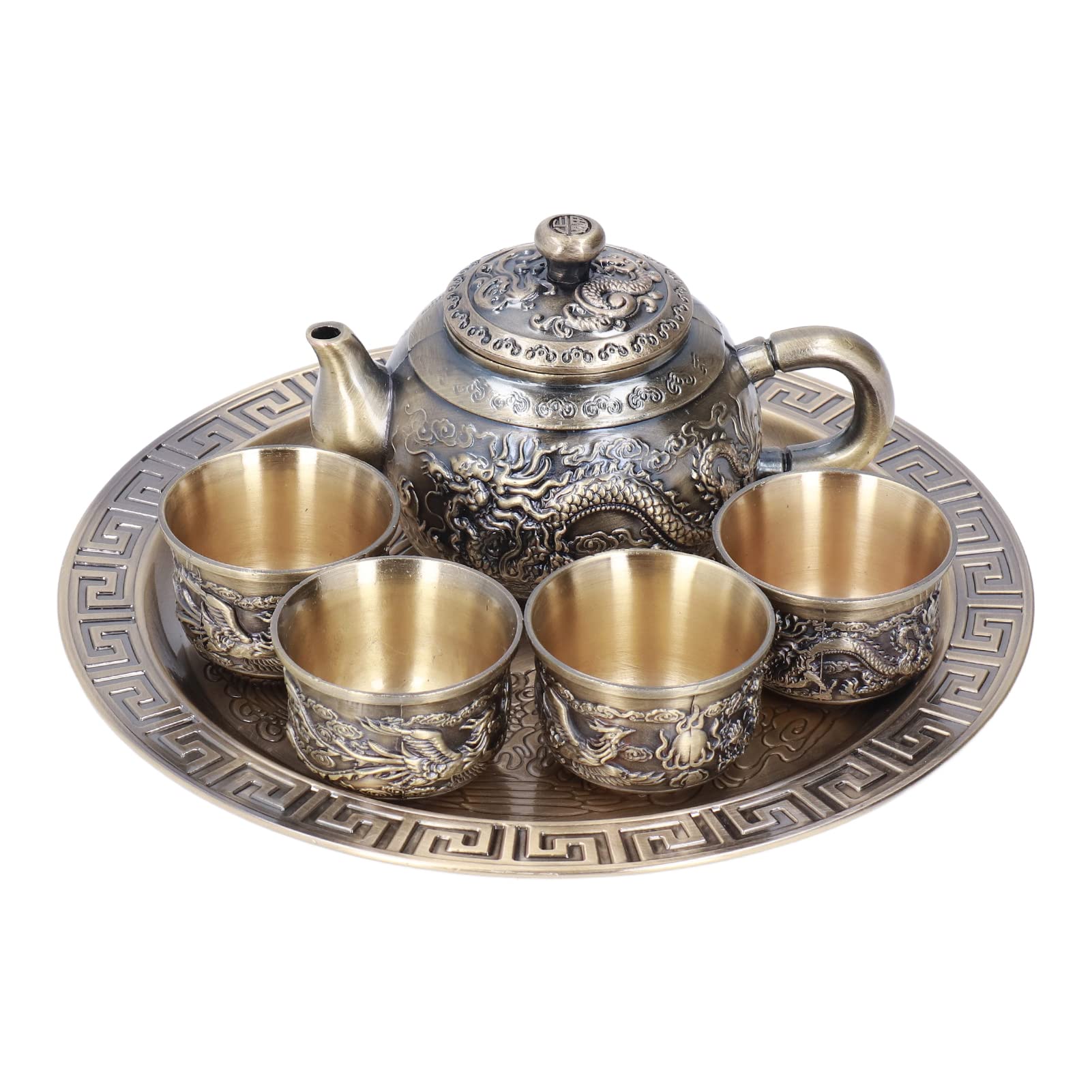 Moroccan Tea Set Teapot Vintage Exquisite Metal Luxury Embossed Pattern Moroccan Tea Set with Cups Plate for Table Decoration