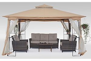 MASTERCANOPY 11x11 Patio Gazebo with Netting Screen Walls for Lawn, Garden, Backyard and Deck, Beige