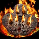 FANFX Ceramic Human Skull Fire Log - Fireproof for Fire Pit, Fireplace, Gas - Halloween Horror Decorations (3, Black)