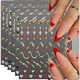 IDDFEVE Valentine's Day Nail Art Stickers - Sexy Golden Line Heart Nail Decals, Self-Adhesive Black White Red Love for DIY 3D Nail Supplies Decoration (6 Sheets)