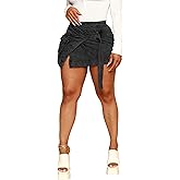 HTD Women's Mini Denim Skirts Sexy Short Jean Skirt Irregular with Pockets