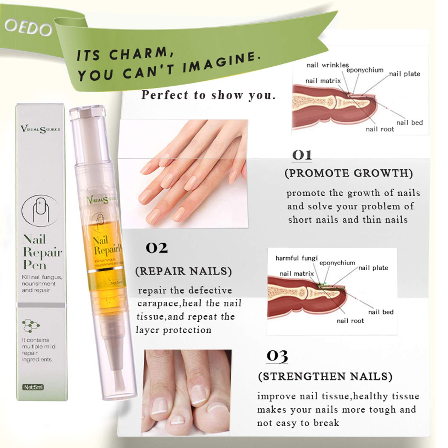 Fungus Treatment, Fungus Nail Repair Treatment for Brittle and Crack Fungus Toenail from Discoloration Fingernails Solution, Nail Repair Pen 3PCS : Beauty