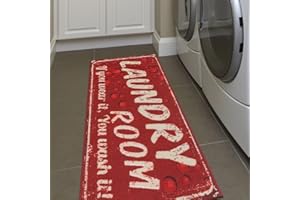 OTTOMANSON Machine Washable Text Design Laundry Room Rug Non-Slip Rubberback 2x5 Laundry Runner Rug for Laundry Room, Bathroom, Washroom, 20" x 59", Red