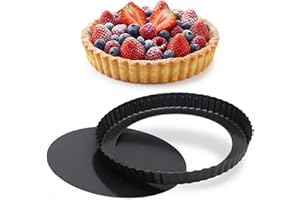 10-Inch Black Tart Pan with Removable Bottom, Non-Stick Carbon Steel Pie Plate for Quiches & Desserts, Easy to Clean, Reusabl