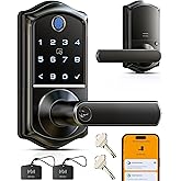 Veise VE019 Fingerprint Smart Lever Lock - APP Control, Keypad Door Lock with Handle, Keyless Entry for Front Door and Bedroom, Electronic Digital Knob, Remote Grant, IP55 Weatherproof, Matte Black