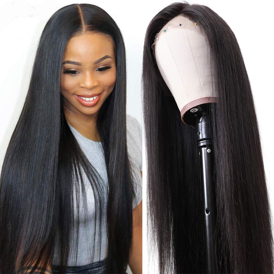 UNice Hair Bettyou Series 13x4 Straight Lace Front Human Hair Wigs fro Black Women Brazilian Virgin Hair Lace Frontal Human Hair Wig Pre plucked with Baby hair 150% Density (16 inch)