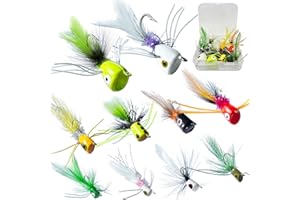 BHWRA Fly Fishing Popper Flies Assortment Kit, Fly Fishing Popper Flys Kit for Bass Crappie Bluegill Trout Salmon Sunfish Panfish Salmon Perch