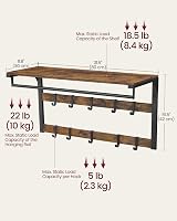 VASAGLE Wall-Mounted Coat Rack Shelf with 10 Removable Hooks LCR201B01 view 5