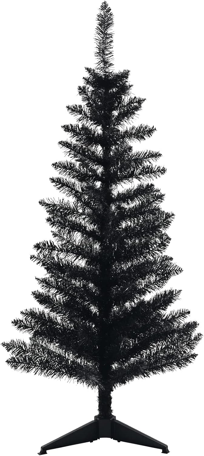 Trees - Kadunmina 4FT Artificial Christmas Tree with Stand Black Halloween Tree Small Christmas Tree Easy to Assemble Black Christmas Tree with 115 Branch Tips for Indoor and Outdoor
