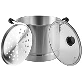 IMUSA USA Steamer with Glass Lid 20-Quart, Silver | Ideal for Tamales, Lobster