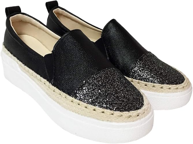 Amazon Destin ディスティン グリッター 厚底 スリッポン スニーカー ブラック ホワイト レザー 黒 白 24cm ブラック Destin スニーカー