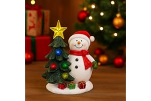 RTBCHLFV Lighted Christmas Tree Snowman Figurines, Resin Snowmans Figurines Ornaments with LED Lights, Cute Snowman Miniature
