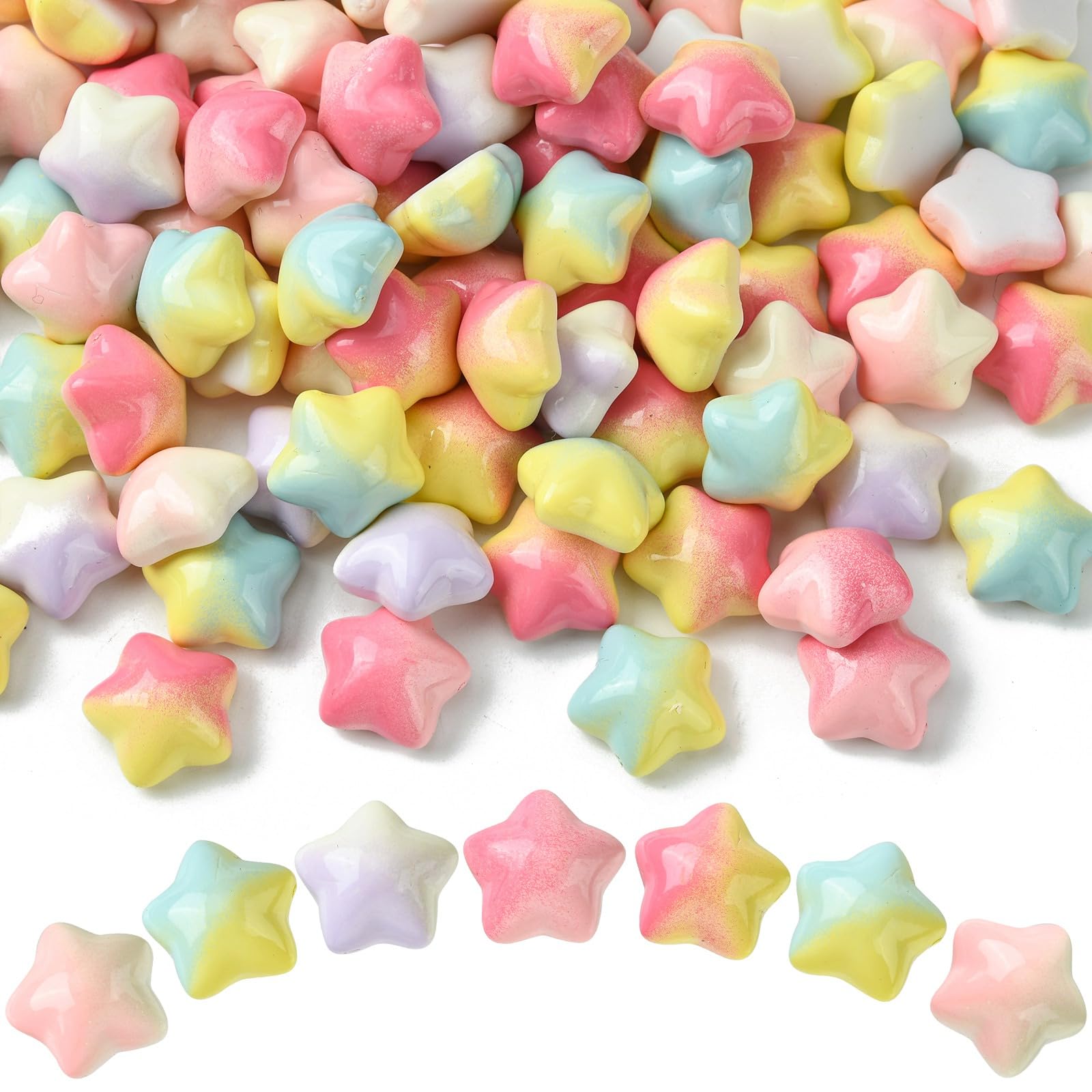 Stiesy 100Pcs Star Resin Cabochons Macaron Colour Star No Hole Beads Pentagram Flatback Slime Charms for Jewellery Making Hair Clip Scrapbooking Craft