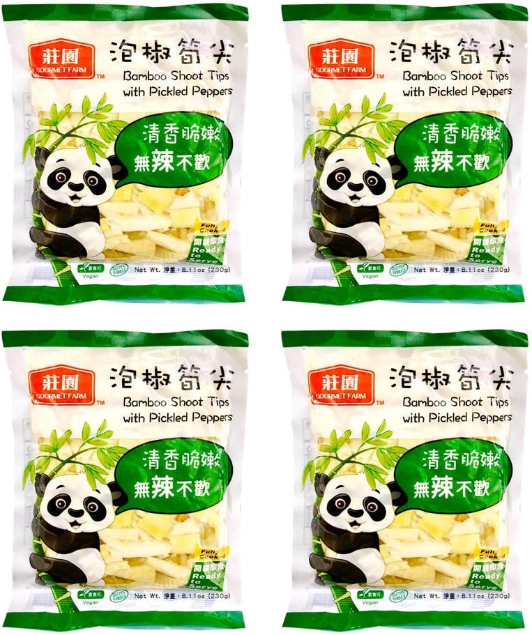 Gourmet Farm Preserved Crispy Bamboo Shoots 8.11 oz (Pack of 4) (w/ Pickled Peppers)