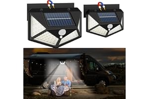 DZGKGM RV Magnetic Motion Sensor Light, Solar RV Porch Light, Exterior RV Lighting, Camper Lights Outdoor, Awning Lights for Trailer, 5th Wheels, 100LED, 2 Pack