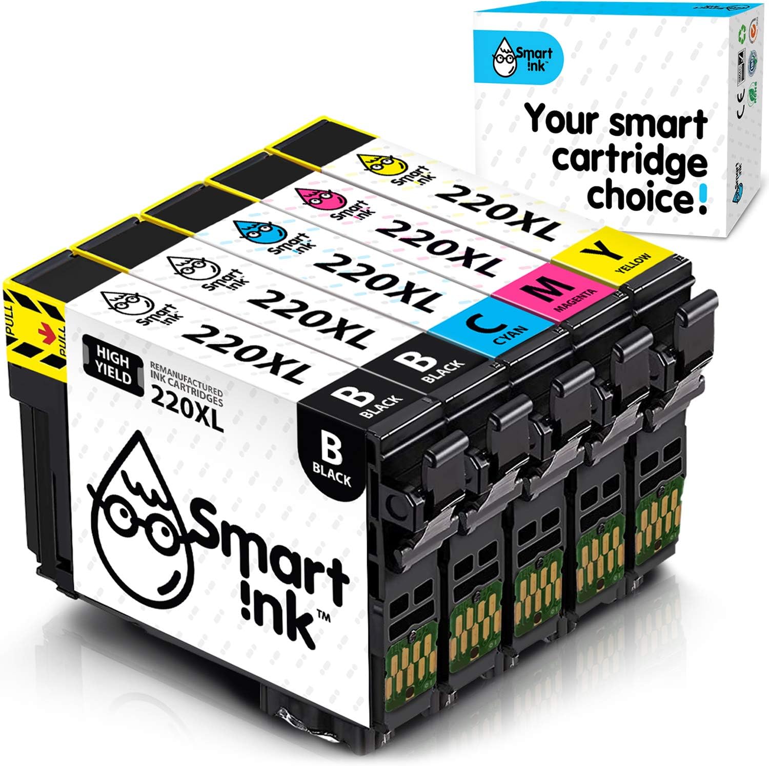 Smart Ink Remanufactured Ink Cartridge Replacement for Epson T220 220XL 220 XL (2 Black, C/M/Y 5 Combo Pack) to use with Workforce WF-2630 WF-2650 WF-2750 WF-2760 Expression Home XP-320 XP-420 XP-424