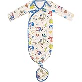 Copper Pearl Baby Gown - Knotted Newborn Sleepers for Baby Boy and Girl, Soft Stretchy Long Sleeve Infant Gowns with Bottom Tie and Hand Mittens, Perfect Hospital Coming Home Outfit (Justice League)
