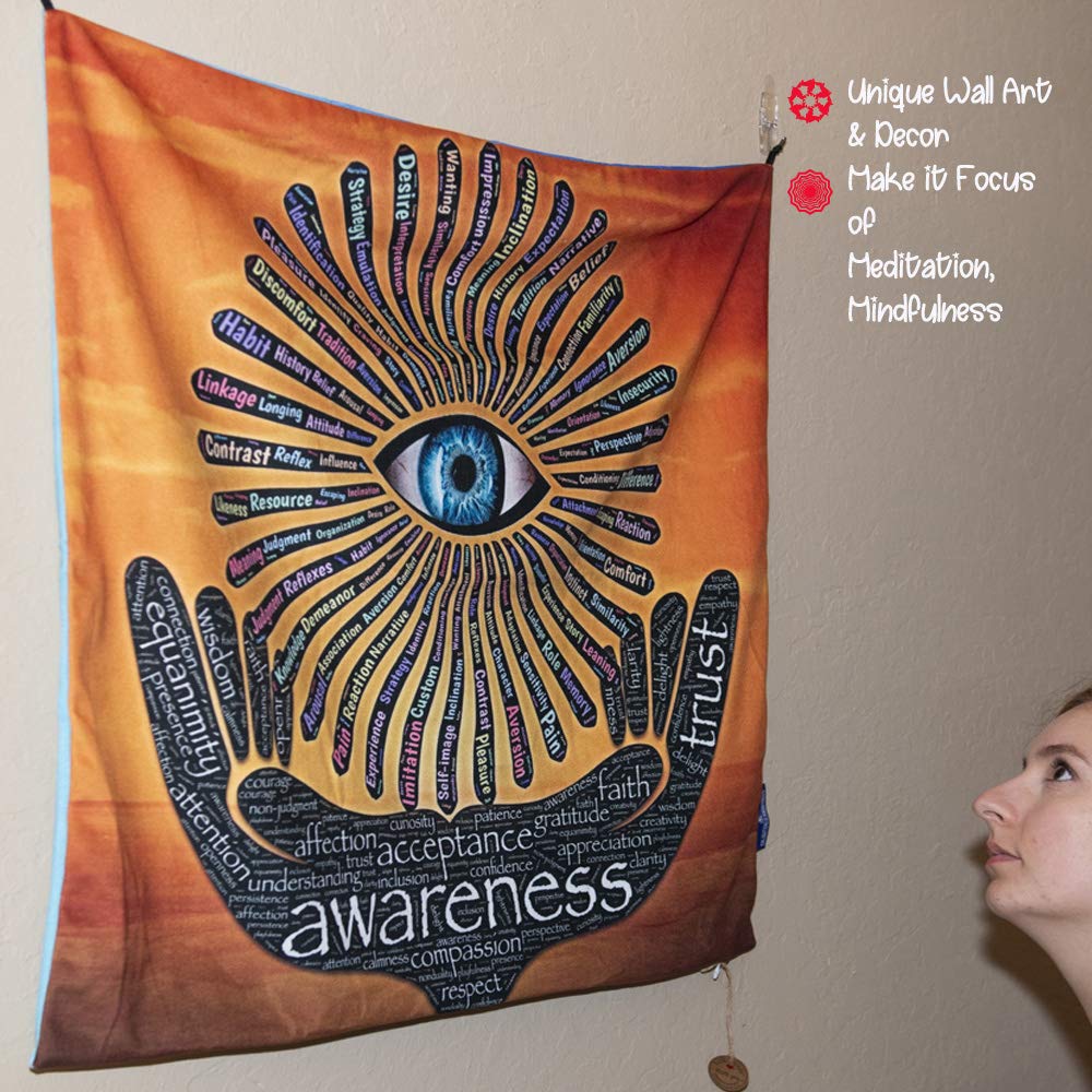 Eye Wall Decor-Premium Velvet Meditation Mat|Wall Art Tapestry Wall Hanging |Convertible Meditation Cushion Cover| Unique Meditation Gift for Men,Women| Dual Printed,Travel Yoga mat 70x70cm|Satin Bag