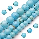Youngbling Natural Gemstone Beads for Jewelry Making,8mm Blue Turquoise Polished Round Smooth Stone Beads for Bracelet Necklace 15 Inch