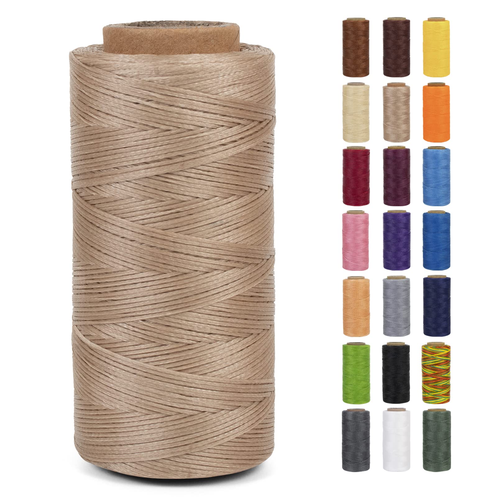 LEREATI Waxed Thread, 284 Yards 150D 0.8mm Leather Sewing Thread Flat Waxed Cord, Leather Repair Weave String for Leather Stitching Sewing, Bookbinding, Bracelets, DIY Crafts (Light Khaki)