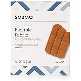 Amazon Brand - Solimo Flexible Fabric Adhesive Bandages, Assorted Sizes, 100 Count