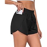PrinStory Womens Athletic Shorts High Waisted Running Quick Dry Gym Workout Shorts with Zipper Pockets