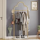 YATINEY Coat Rack Freestanding, Heavy Duty Clothes Rack with 4 Hooks, Metal Coat Hanger Stand with Stable Base, Gold Clothing Rack for Entryway, Bedroom, Office, Gold and Marble White YM04DM